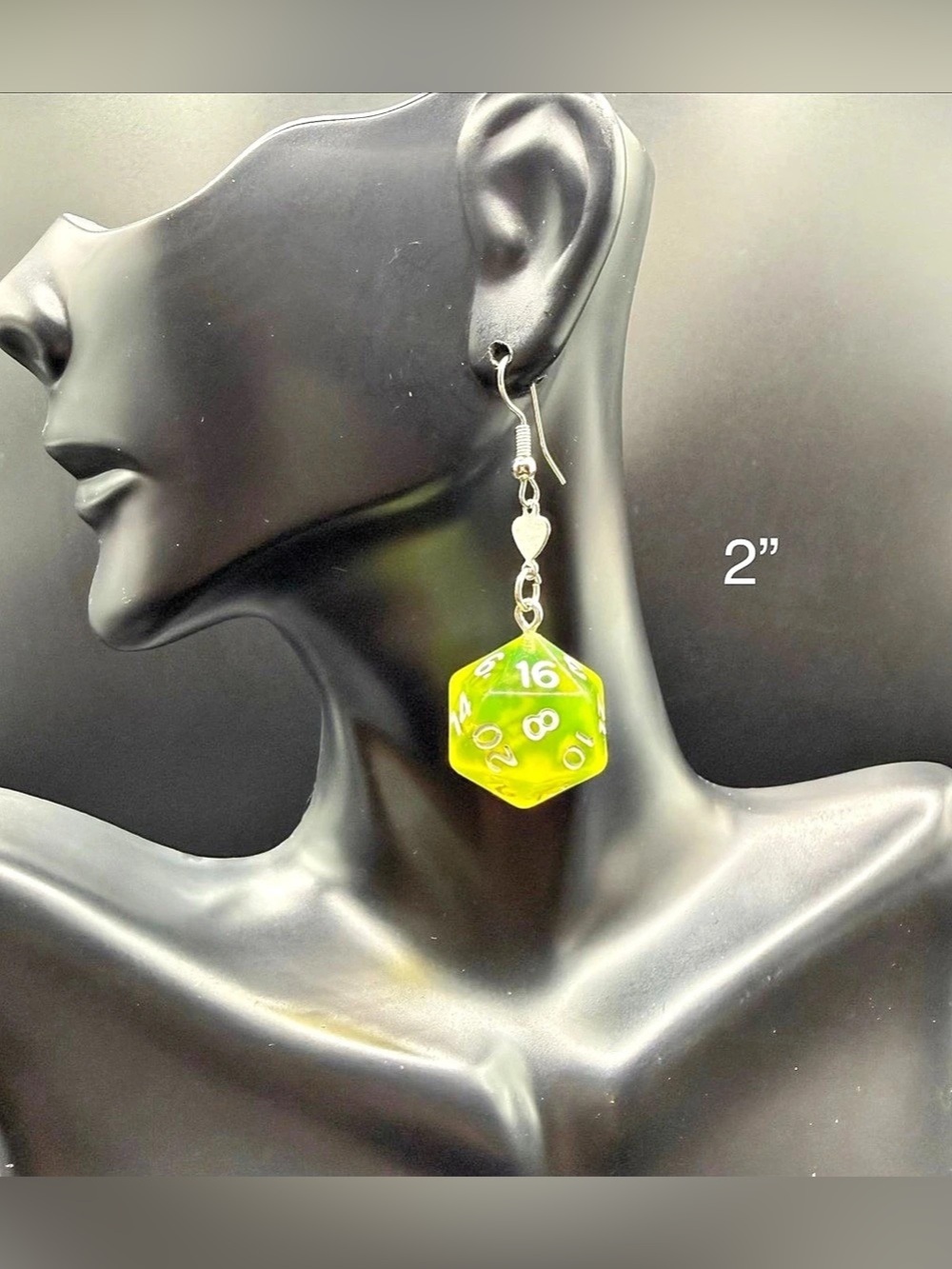 Yellow 20-Sided Die Dangle Earrings